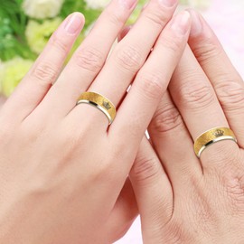 Tobestu Gold Plated Stainless Steel Frosted Crown Couple Rings for Women - His Queen Promise Couple Ring for Wedding Engagement (Size 8) YA4406