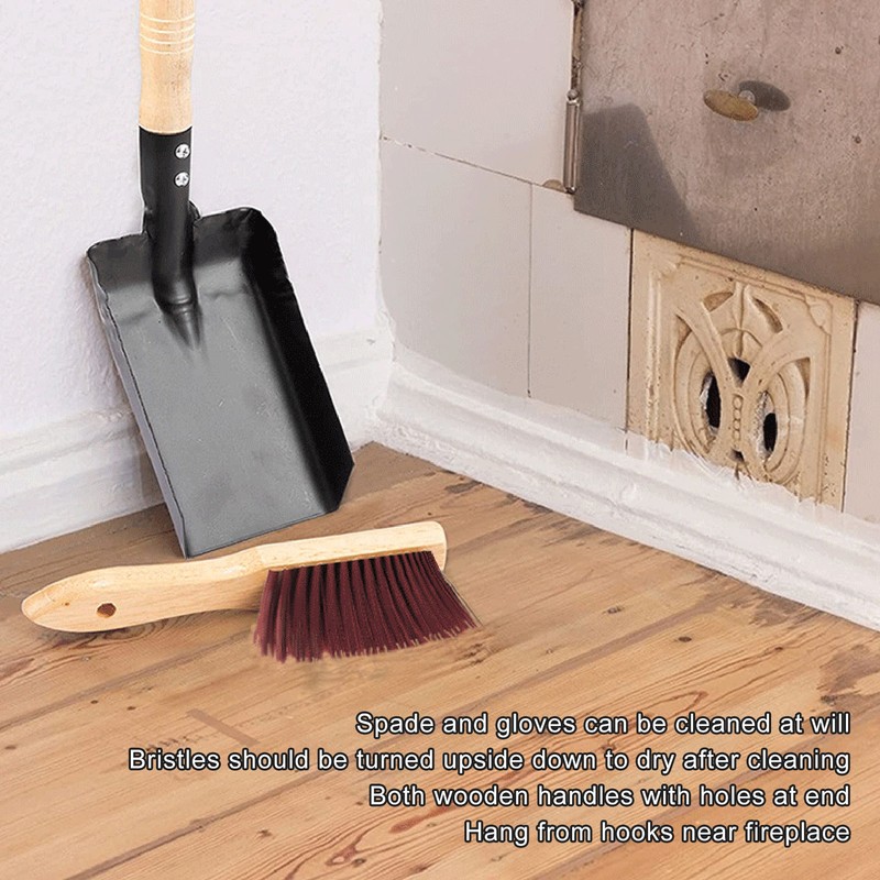 Fireplace Ash Shovel Brush Set Coal Hearth Clean Tools for