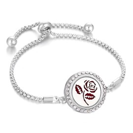 BlingNuts Stainless Steel CZ Essential Oil Diffuser Bracelet Rose Flower Aromatherapy Locket Bracelet with 10 Pcs Refill Pads for Women