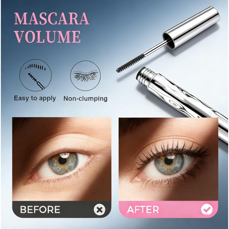 Wand Mascara Set, Waterproof Smudgeproof All-Day Wear Makeup