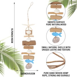 Wooden Fish Driftwood Wall Decor, Starfish Bathroom Decor with Sea Shells, Driftwood Beach Room Decor for Home Indoor Outdoor, Coastal Wall Art for Living Room, Bedroom and Dining Room