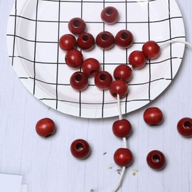 50Pcs 20mm Red Wooden Macrame Beads Large Hole Vintage Style Wood Spacer Beads for Craft/Garland/Christmas Tree/Tassel Decor/Holiday Decoration (8mm Hole)