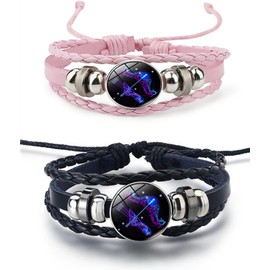 Rozozo 2Pcs Twelve zodiac spirit bracelet adjustable Twelve zodiac leather bracelet jewelry accessories for zodiac enthusiasts-Sagittarius