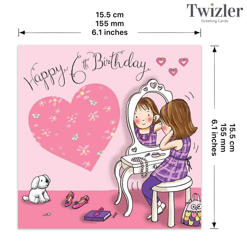 Twizler 6th Birthday Card For Girl with Dressing Table -