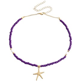 Azusa Sun Boho Beaded Choker Necklace Starfish Cute Summer Pendant Necklace Colorful Beaded Beach Necklace Fashion Jewelry Gift For Women (1 PC, Purple)