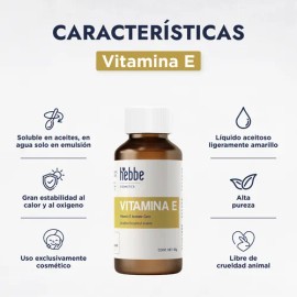 Vitamina E Oleosa Pura Uso Cosmético facial capilar y corporal Todo Tipo de Piel Hebbe 50g