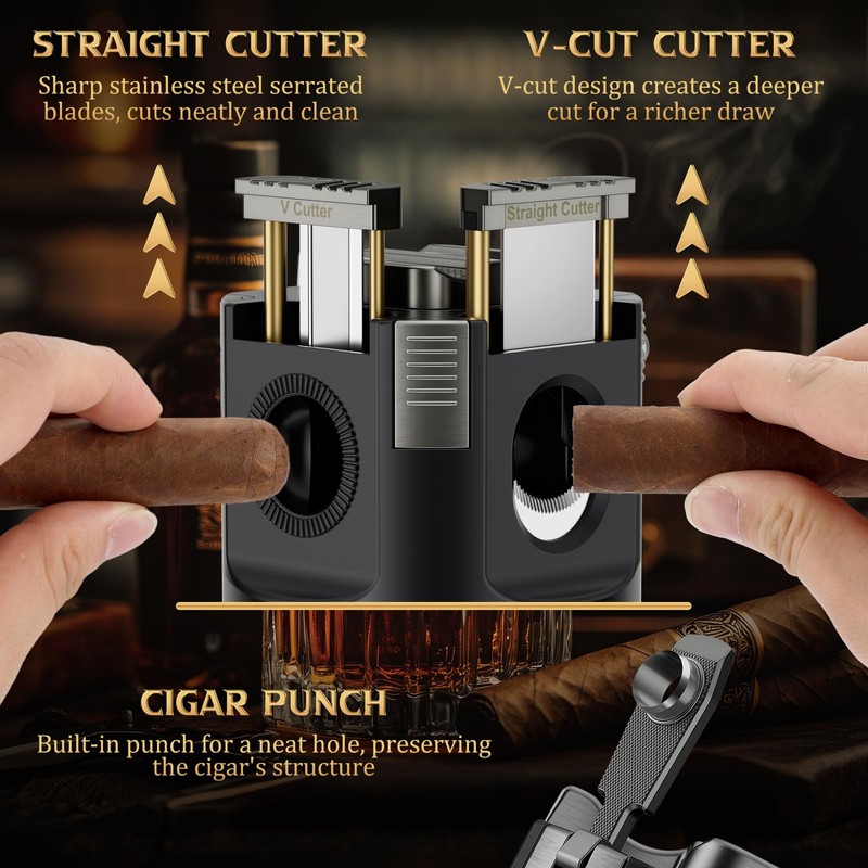 XIFEI 8-in-1 Desktop Cigar Lighter Kit, 4 Jet Flame Torch