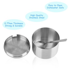 Arswin Stainless Steel Sugar Bowl with Lid and Spoon,12 Ounce,Multi-Function Sugar Spice Salt Jar Container,Coffee Bar Accessories for Home and Kitchen Storage