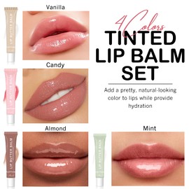 Wugbc Lip Balm Set, 4 Colors Tinted Lip Butter Balm Hydrating Lip Gloss Moisturizing Lip Balm Pink Sugar Clear Tint Nourishing Soothing Dry Cracked Lips Care Non-Sticky Lip Glow Oil for Women Makeup