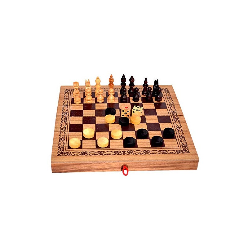 Backgammon Chess and Colour Checker Box, Medium, Puzzle Wood Game