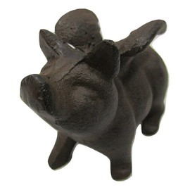 Tiny Miniature Cast Iron Flying Angel Pig Hog Figurine 3.75 Inch Rustic Primitive Style
