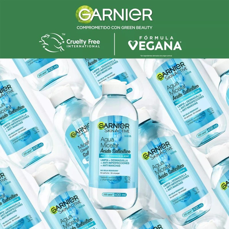 Agua Micelar Ácido Salicílico Desmaq 400ml Acné Garnier Azul