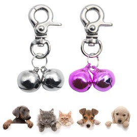 SCENEREAL Bells for Dog Collars - 2 Pack Pet Hanging Ring Bell Accessories for Dog & Cat, Pet Pendant Collar Charm with Heavy Duty Snap Clips, Sliver Bells for Tracking and Training Christmas Gift