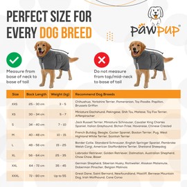 PAWPUP® Dog Drying Coat - Double Layer Ultra Absorbent Microfibre Dog Towel Robe, Dries in 20-30 Minutes, Thick, Soft & Warm All-Season Dressing Gown (Grey, L)