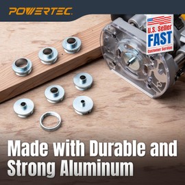 POWERTEC 72092 Solid Router Template Bushing Guides and Centering Pin with Cone, 5/16 to 1 Inch Bushings Fits All Porter Cable Style Router Sub Bases. Perfect for Precision Woodworking