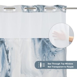 TYLCLTX No Hook Shower Curtain with Snap in Liner Grey Blue Marble Modern Crack Ink Texture Double Layers Shower Curtain Waterproof Fabric See-Through Top Window Bathroom Decorative 71x74inch