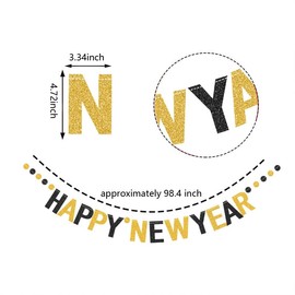 2025 Happy New Year Banner 2025 New Year Countdown Banner 2025 Black Gold Glittery New Years Eve Party Decoration Banner Fully Assembled No DIY