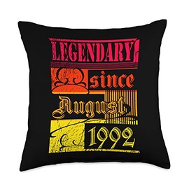 Lustiger Geburtstagsspruch zum 30. Geburtstag 30th Birthday Legendary Since August 1992 Vintage Retro Throw Pillow, 18x18, Multicolor