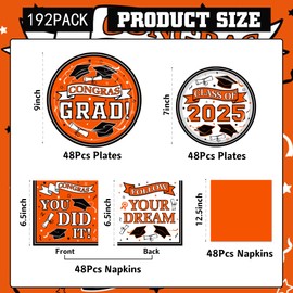 SHQPTYY 03Graduation Party Supplies Kit Serves 50 - Graduation Party Orange Class of 2025 Tableware Disposable Dinner Plates Dessert Plates and Napkins for Congrats Grad Party Decorations