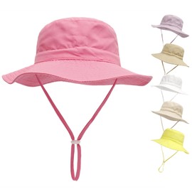 QIYIENDIAN Baby Sun Hat Wide Brim Beach Hats Bucket Hat for Infant Toddler and Kids UPF 50+(Pink,2-6 Years)