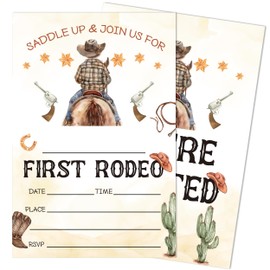 SIXEIGHT First Rodeo Birthday Invitations, Cowboy 1st Party Invitations, 20 Fill-in Style Invites with Envelopes for Girls Boys, Birthday Party Favor & Decoration (4"x6")-D08