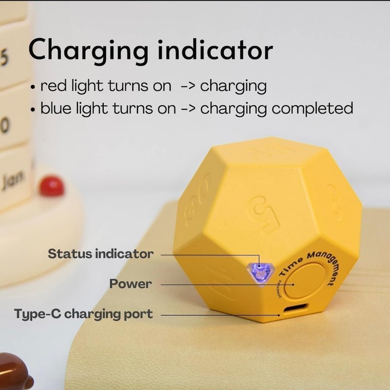 Rotating Pomodoro Timer Rechargeable Productivity Timer,Shower Timer Waterproof,Magnetic Flip Mute,Vibrate