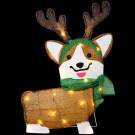 DROFELY 27”Christmas Corgi Lighted up Decoration for Indoor Display with LED Lights, Lighted 2D Christmas Dog with 20 Warm White Lights Decorative Christmas Tree,Home Xmas Holiday Addition AZ23GF-10