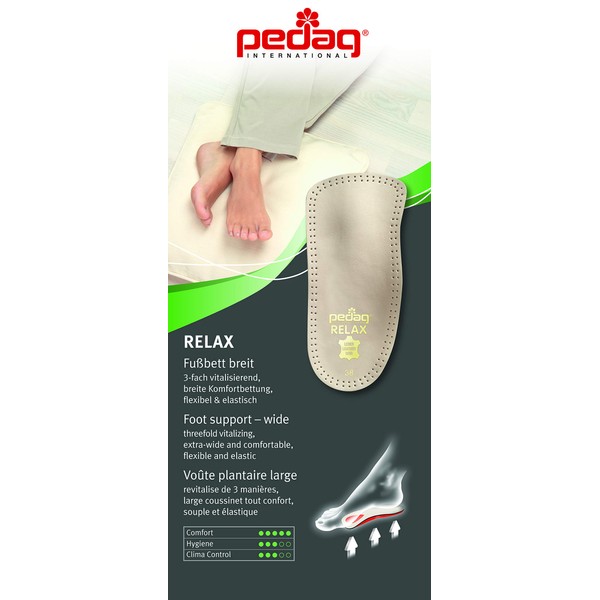 Pedag 127/128 Relax 3/4 Length Anatomically Shaped Leather Insole with Flexible Latex Heel Cup, Arch Support and Metatarsal Pad, Tan, Women's 9