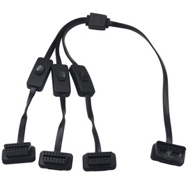 Duttek OBDII 1 to 3 Y Splitter Cable 2FT/60cm, Rihght Angle OBD2 Extension Cable, 16pin Male to Female Y Splitter OBD2 Scanner Flat Cord for All OBD II Equipment (with Three Switch)