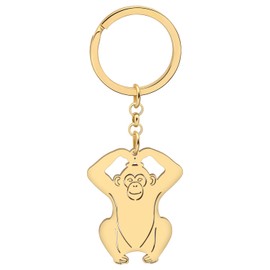 WEVENI Cute Monkey Gifts Stainless Steel Couple Monkeys Keychain Ring Ape Orangutan Gorilla Accessories for Women Girls (Orangutan Gold)