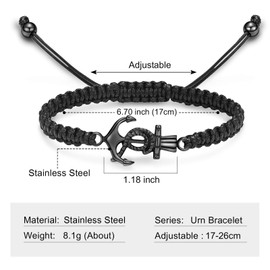 AIWENXI Urn Bracelet Fish Hook Cremation Jewellery for Ashes Anchor Ash Bracelet for Men Women Keepsake Pendant Memorial Jewellery Gifts, Stainless Steel