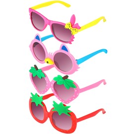Weewooday 4 Pairs Toddler Sunglasses Girls Funny Kids Sunglasses Strawberry Bunny Pineapple Sunglasses for Little Girls Baby (Red, Pink, Black, Light Pink)