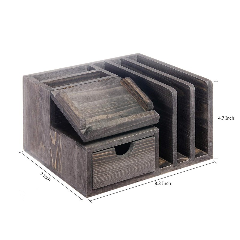 Liry Products Gray Rustic Wood Desk Organizer Storage Cabinet Mail