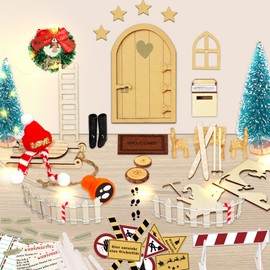 Gnome Door Set, 46 Pieces Miniature Gnome Door Accessories, Gnome Door Complete Set with Fairy Lights, Christmas Gnome Door Set, Elf Door, Gnome Door, Fairy Door, Gnome Accessories, Construction Site