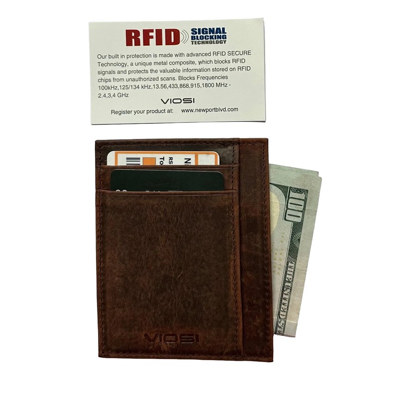 VIOSI Brown, Pocket Wallet RFID Blocking Thin Leather Card Case