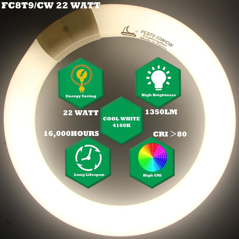 CHKADAWA FC8T9/CW Circular Fluorescent Light Bulb, 8 Inch Round T9