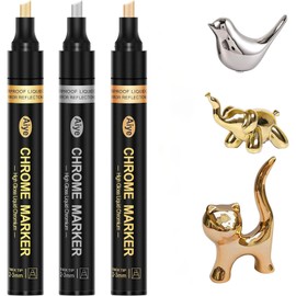 BAIRUIY Liquid Mirror Chrome Markers - Reflective Gloss, 2-3mm Tips Permanent Reflective Mirror Chrome Pen, 3 Colors Epoxy Resin Tools/Supplies for Coloring, Stroke, Painting, DIY Craft