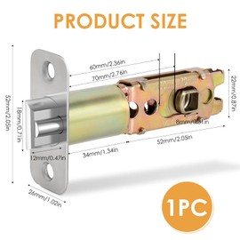 Tubular Mortice Latch Door Latches for Internal Door Adjustable Tubular Latch 60-70mm Fireproof Brass Interior Door Handle Latch Radius Spring Latches for Lever Door Handles, Gold