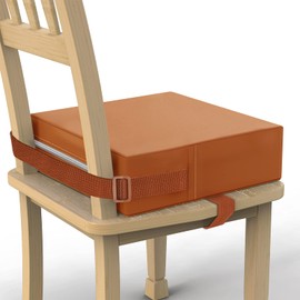 Asiento elevador para mesa de comedor, PU lavable, doble correas seguras, antideslizante, asiento elevador inferior de comedor infantil, cojín portátil para viajes (marrón)