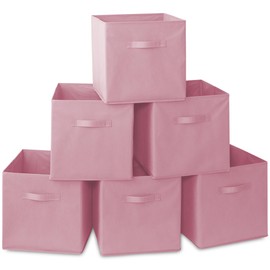 Casafield Set of 6 Collapsible Fabric Cube Storage Bins, Light Pink - 13" Foldable Cloth Baskets for Shelves, Cubby Organizers & More