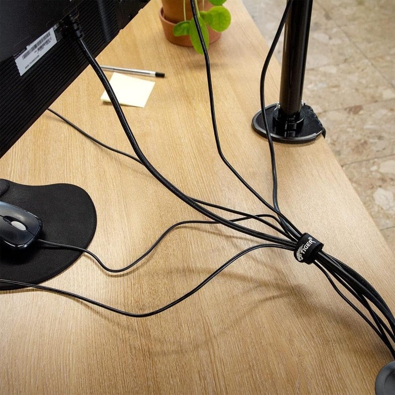 Tiger Reusable Hook and Loop Cable Ties - Black (Pack