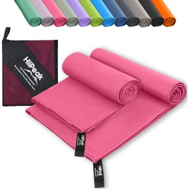 HiiPeak Microfibre Towel Compact Camping Beach Towel - Quick Dry Lightweight Absorbent Sports Gym Swimming Hiking Drying Towel for Men,Women (WatermelonRed-2pack, 160cm x 80cm + 80cm x 40cm)