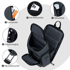 FENRUIEN Grey Sling Bag, Lightweight Crossbody Bag with USB, Sling Backpack Shoulder Chest Pack for Men Casual Rucksack for Daypack/Hiking/Travel/Sports