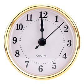BTFO 3-1/8 Inch Round Clock Insert, Mini Quartz Movement Clock Insert Gold Trim White Face Arabic Numerals Inserts (Black Second)