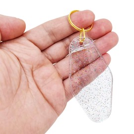 Nwsrayu 10pcs Blank Hotel Keychains Bulk Vintage Motel Keychain Vinyl Keychains Gold Ring (Clear with Glitter)