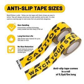 2 Rollen Watch Your Step Caution Tape 5 cm x 16,4 ft, rutschfestes Klebeband, Gelb/Schwarz, wasserdicht, rutschfest, hohe Traktion, Sicherheits-Griffband für Treppen(C)