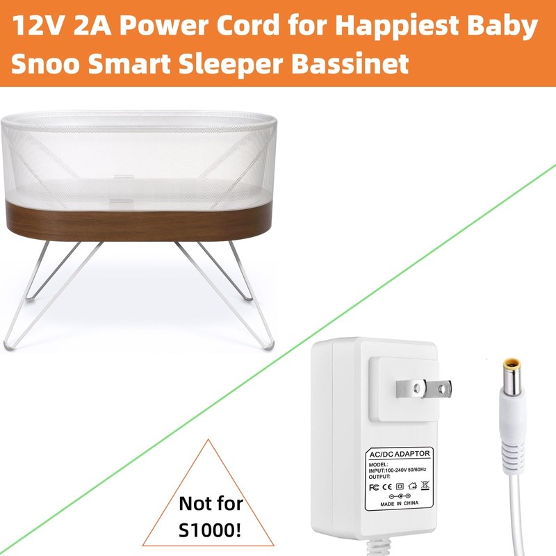 Power Cord for Happiest Baby Snoo Smart Sleeper Bassinet Compatible