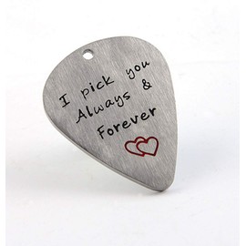 Guitar Pick Keychain Gifts, I Pick You Stainless Steel Guitar Pick Keychain Musical Gift Anniversary Valentine's Day Christmas Gift