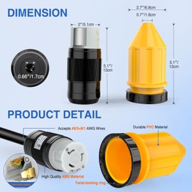 Nilight 50AMP RV Power Inlet Outlet Shore Kit w/Boot Cord Protector ETL Listed 125/250V NEMA SS2-50P SS2-50R Twist Lock Male Female Plug for Camper Caravan Trailer