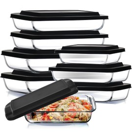 Nestl 8-Pack Glass Baking Pans Set, Glass Food Storage Containers with Lids, Glass Baking Dishes for Oven | Leakproof Casserole Dish, Lasagna Pan, Serving Dishes | Oven Microwave Freezer Safe Bakeware